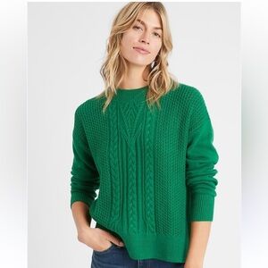 Banana Republic Women’s Chunky Cable Knit Crewneck Emerald Green Sz M‎ Holiday